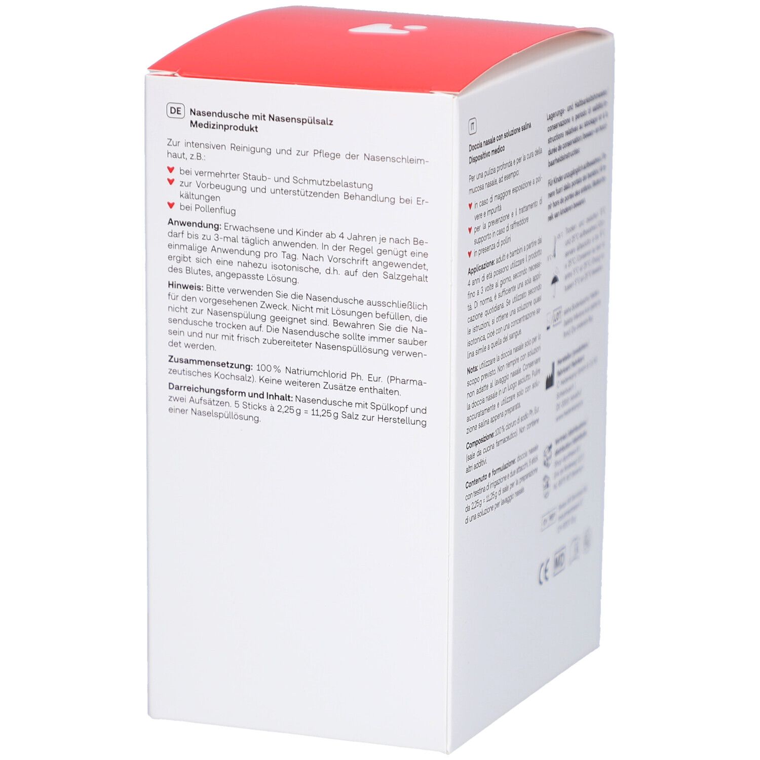 Image publicitaire avec image du produit. Texte: Pour un nez dégagé. Idéal contre les symptômes du rhume et pollen.