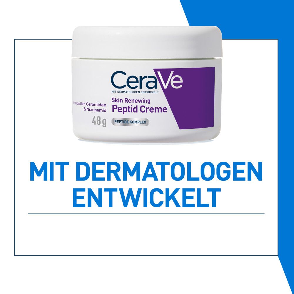 CeraVe Skin Renewing Peptid Creme. Inscription: Développé avec des dermatologues.