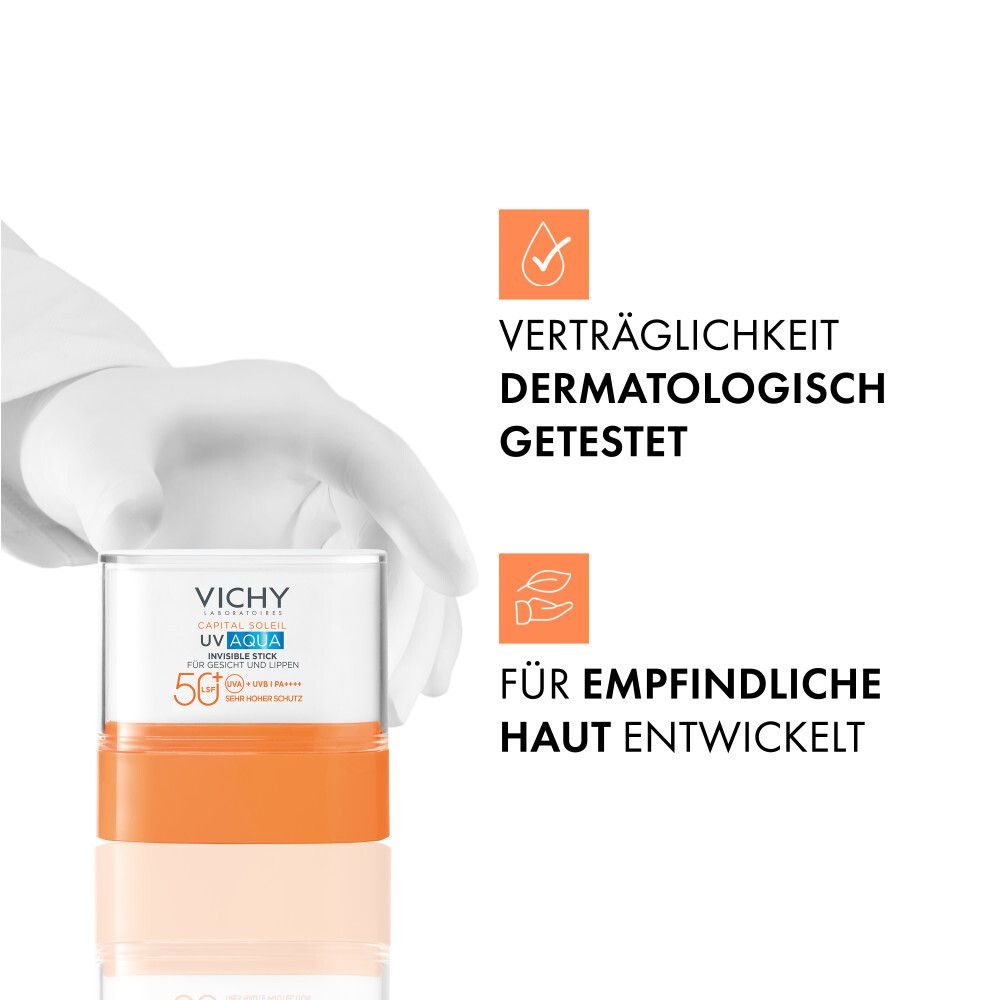 Stick et main. Texte: Tolérance testée dermatologiquement. Développé pour peaux sensibles.