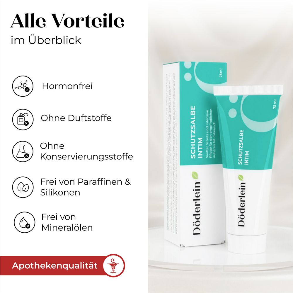 Text: Alle Vorteile im Überblick. Hormonfrei, ohne Duftstoffe, ohne Konservierungsstoffe, frei von Paraffinen & Silikonen, Mineralölen.