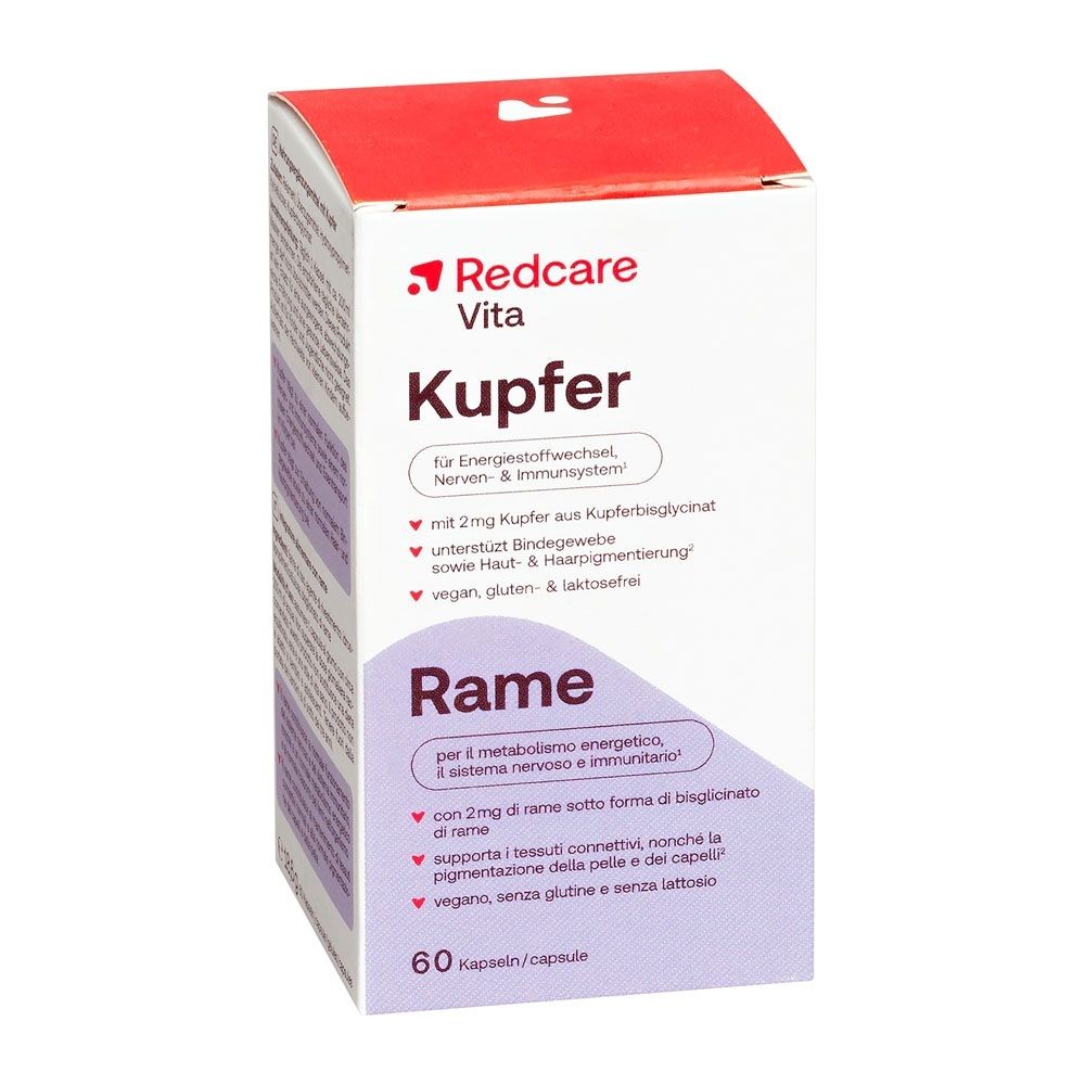 Verpackung Redcare Vita Kupfer mit 60 Kapseln.