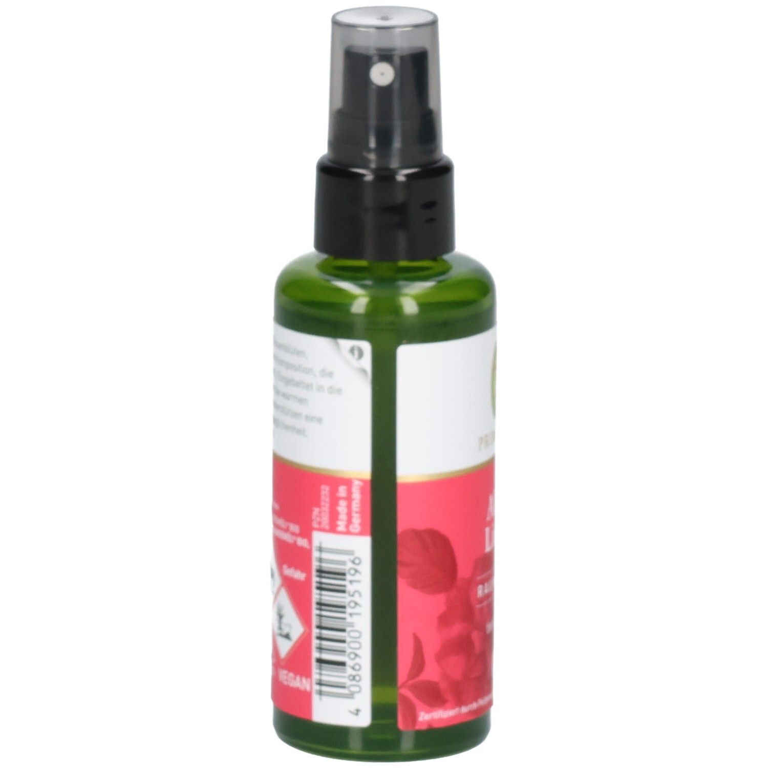 Arrière du PRIMAVERA Alles Liebe Raumspray bio* avec étiquette et code-barres.