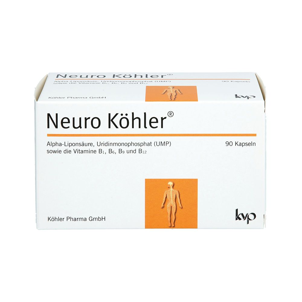 Boîte de Neuro Köhler Kapseln contenant 90 gélules, acide alpha-lipoïque et vitamines B.