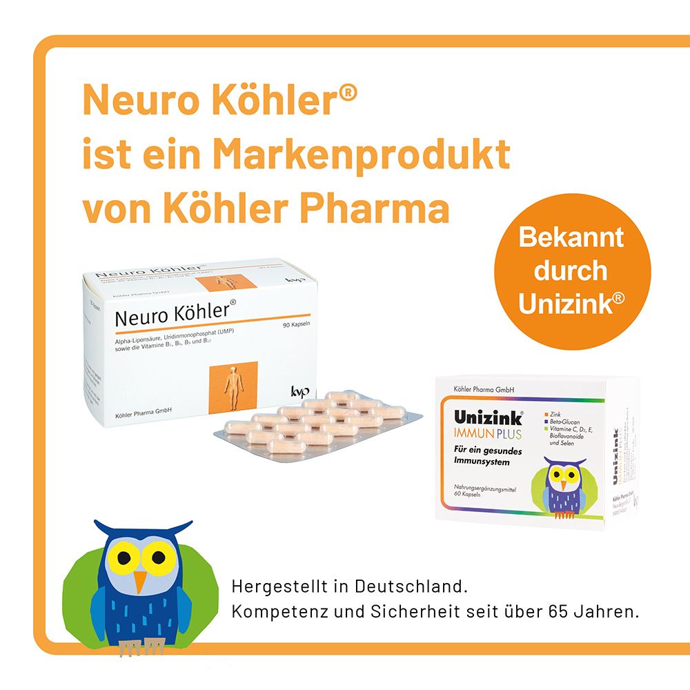 Boîte Neuro Köhler Kapseln et Unizink Immun Plus de Köhler Pharma.