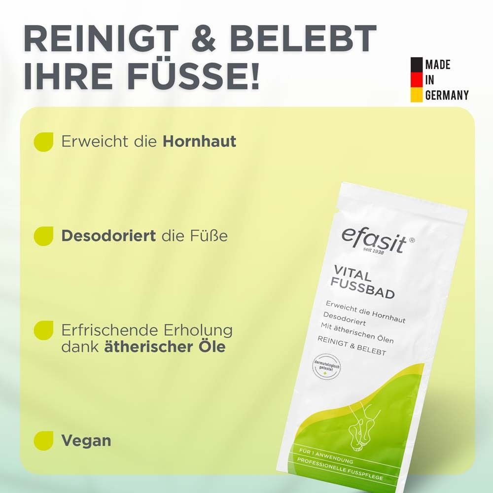 efasit® Vital Fußbad: Reinigt & belebt Füße. Erweicht Hornhaut, desodoriert, erfrischende Erholung dank ätherischer Öle. Vegan.