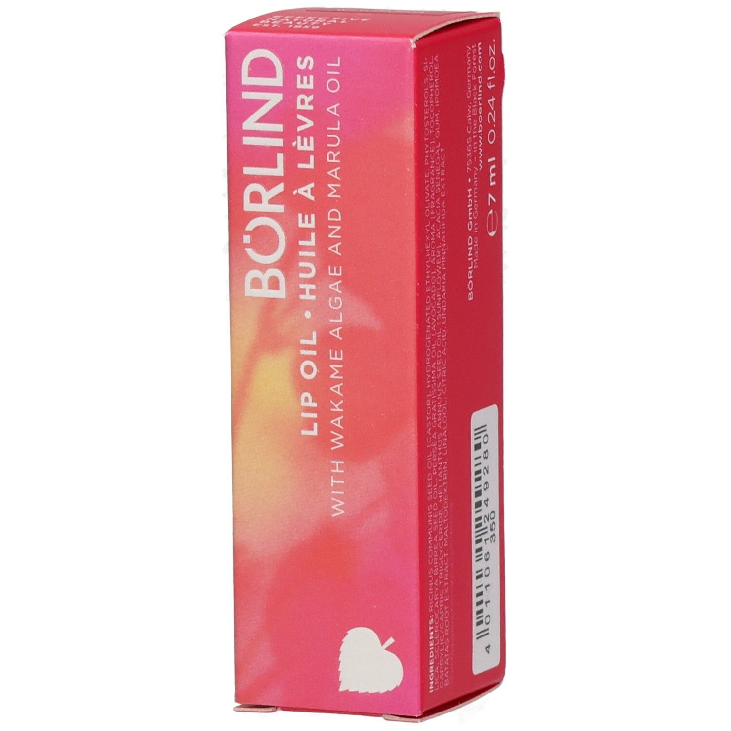 Emballage ANNEMARIE BÖRLIND Lip Oil Wild Fuchsia avec motif floral et informations produit.