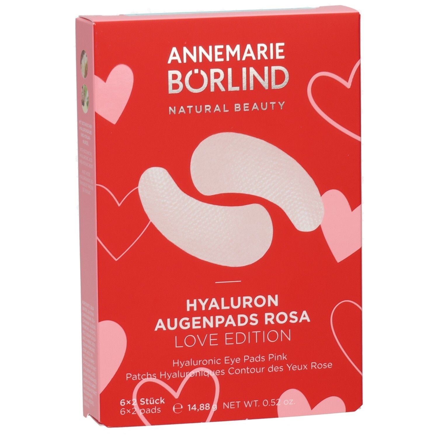 Annemarie Börlind Hyaluron Augenpads Rosa Love Edition Karton mit 6x2 Pads.
