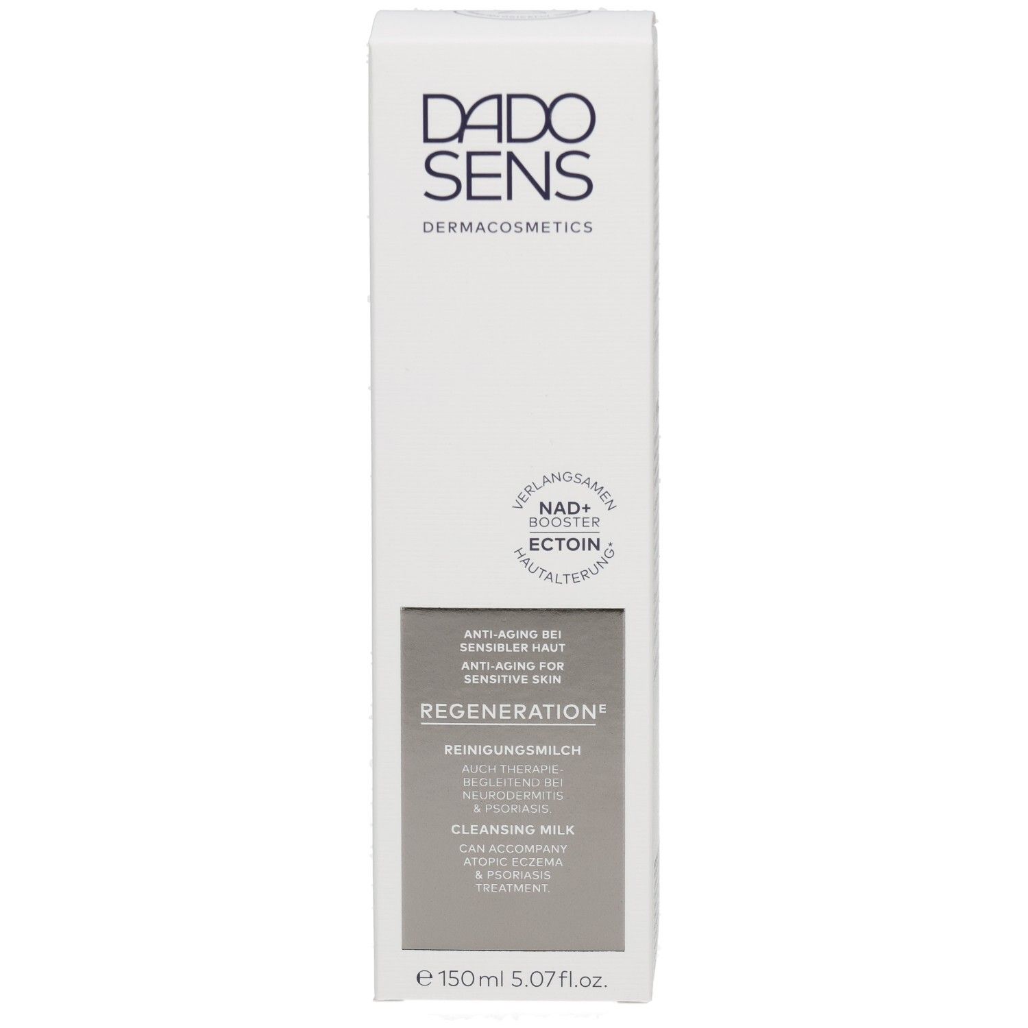 Vorderseite der DADOSENS REGENERATION Reinigungs milch Verpackung mit NAD+ BOOSTER ECTOIN.