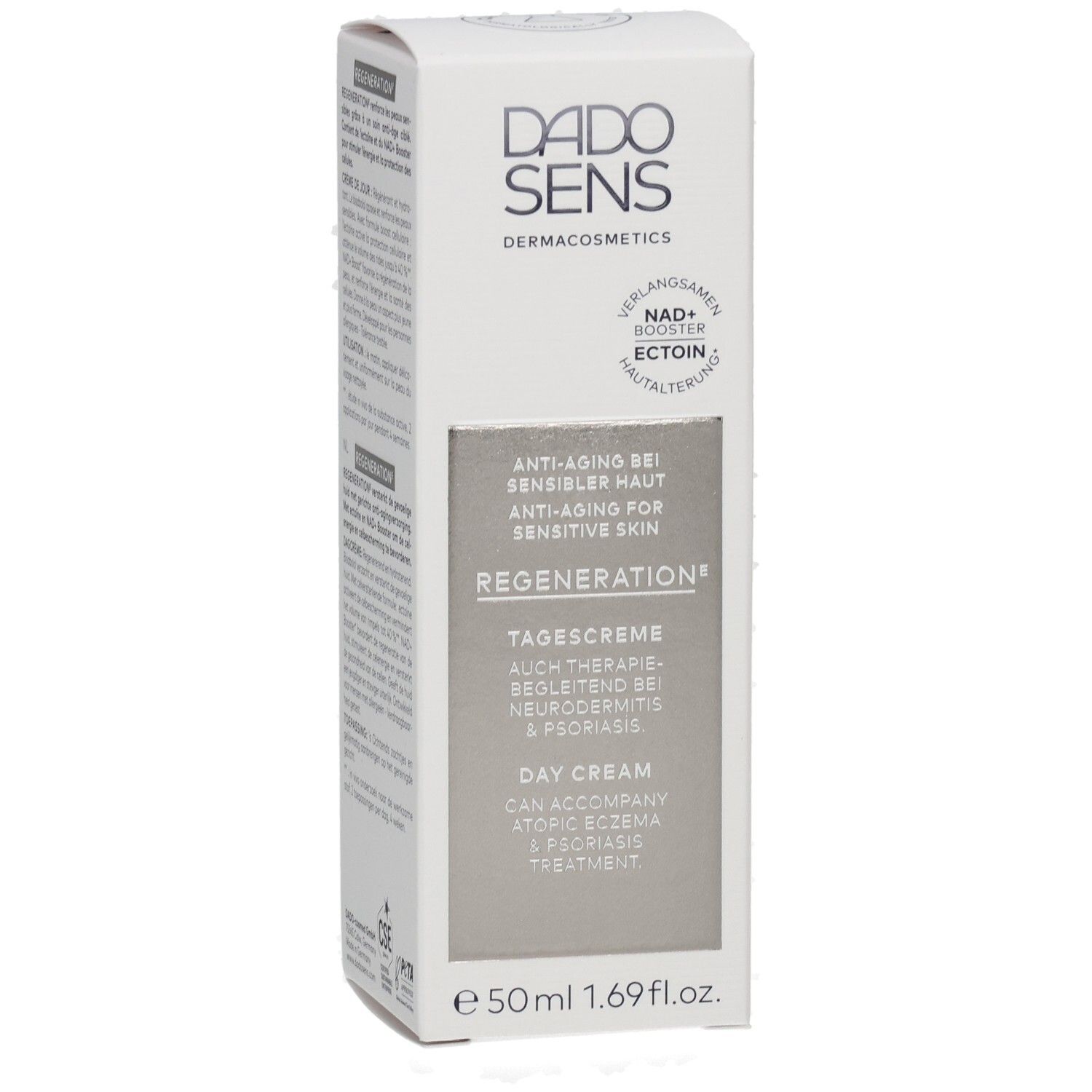 DADOSENS Regeneration Tagescreme Verpackung mit NAD+ Booster und Ectoin.