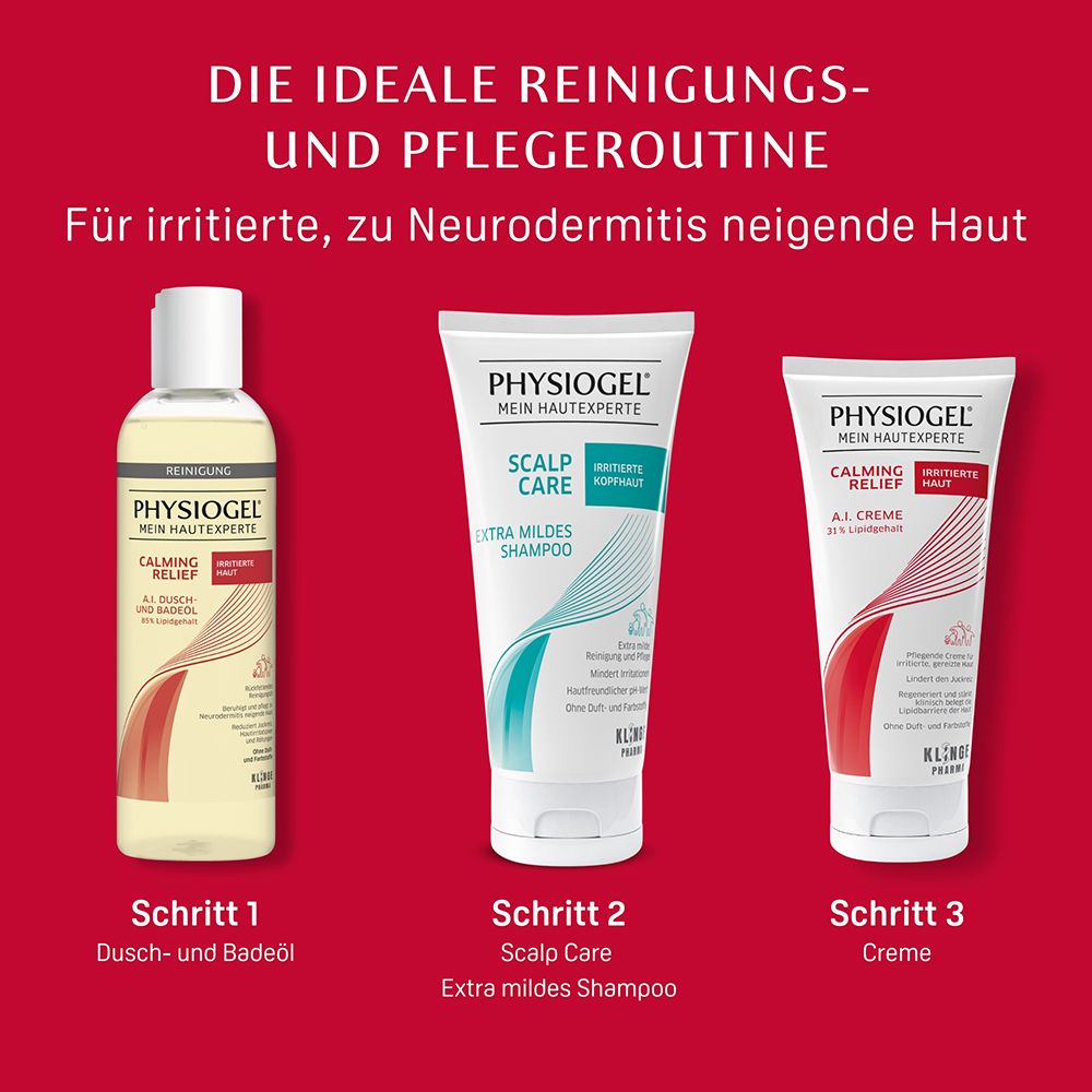 Gamme de produits pour peaux irritées, sujettes à la dermatite atopique. Huile, shampooing, crème.