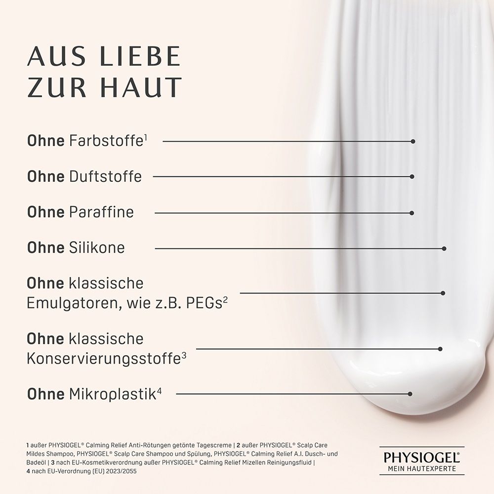 Weiße Creme mit Liste von Inhaltsstoffen, die nicht enthalten sind.