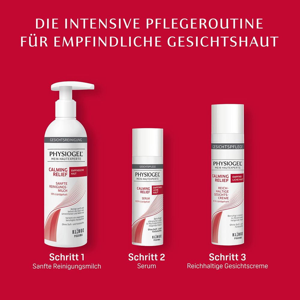 Routine de soins intensifs pour peaux sensibles : Lait nettoyant, sérum, crème visage riche.