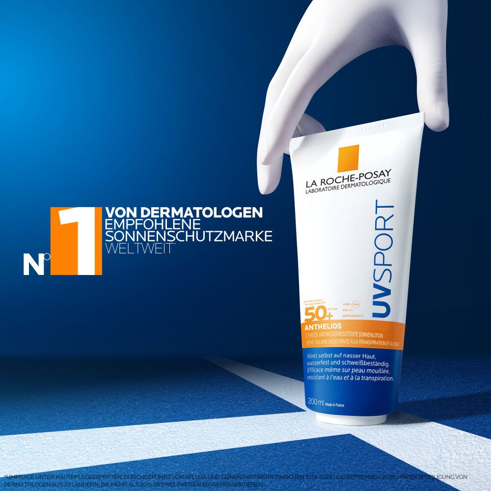 La Roche-Posay Anthelios UVsport LSF 50+. Marque de protection solaire N°1 recommandée par les dermatologues.