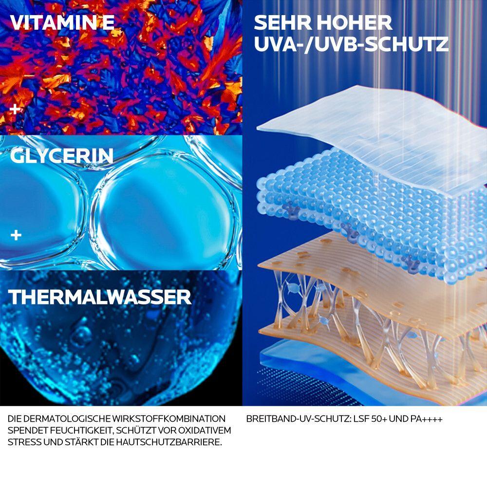 La Roche Posay Anthelios UV Sport Spray LSF 50+. Schutz vor UVA/UVB-Strahlen. Enthält Vitamine, Glycerin und Thermalwasser.
