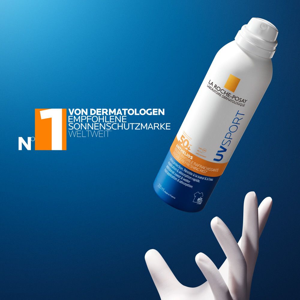 La Roche Posay Anthelios UV Sport Spray LSF 50+. Nr. 1 von Dermatologen empfohlene Sonnenschutzmarke weltweit.