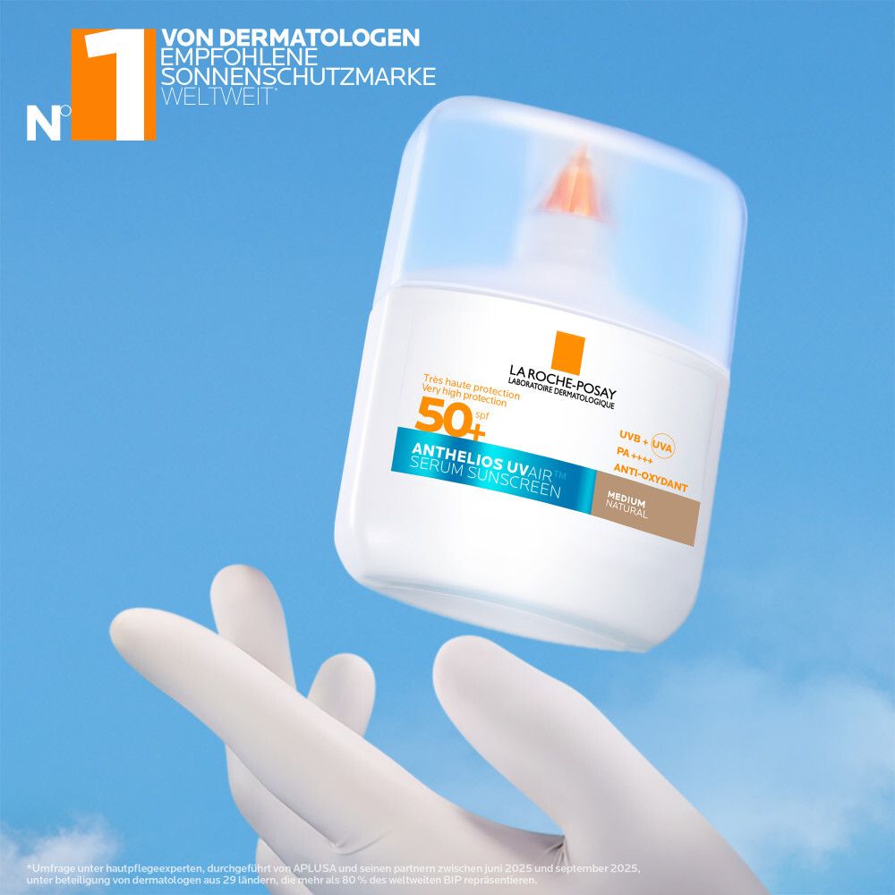 La Roche Posay Anthelios UV Air Serum Getönt LSF 50+ Medium, von Dermatologen empfohlen.