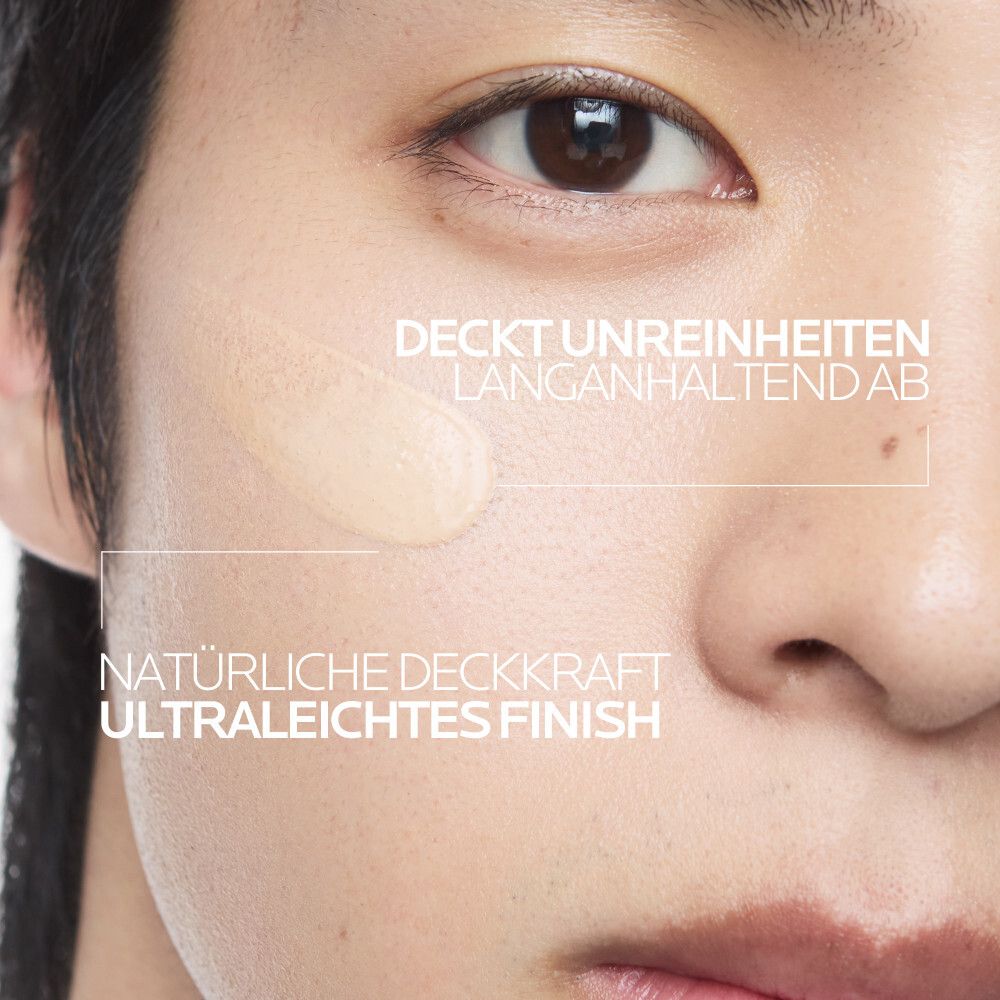 Haut mit aufgetragener La Roche Posay Anthelios UV Air Serum Getönt (Hell) LSF 50+ Textur. Natürliche Deckkraft.