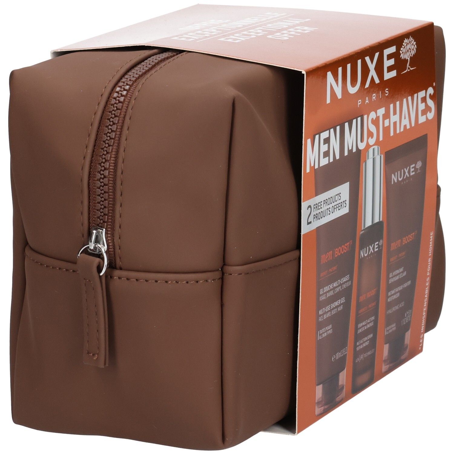 Nuxe Men Must-Haves Set, Seitenansicht mit Reißverschluss und Griff.