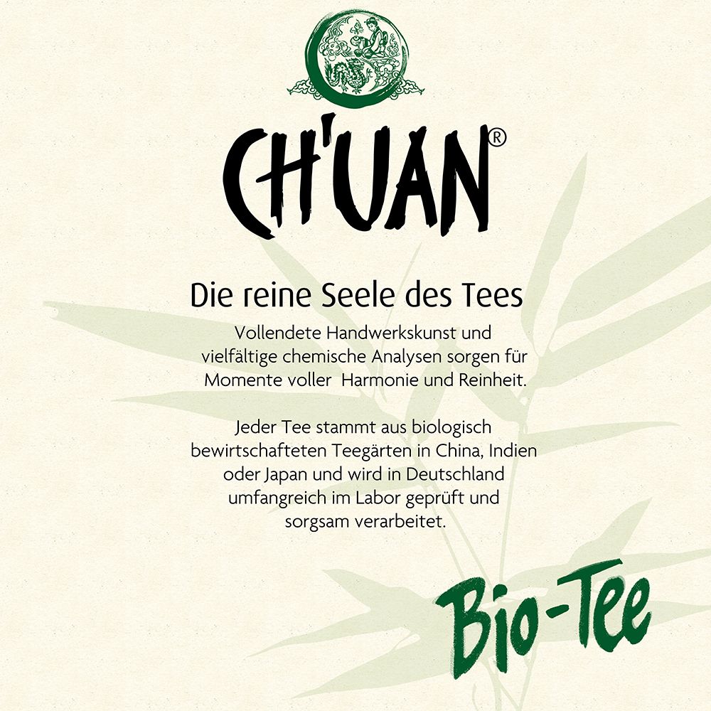 CH'UAN Logo und Text: Die reine Seele des Tees. Bio-Tee.