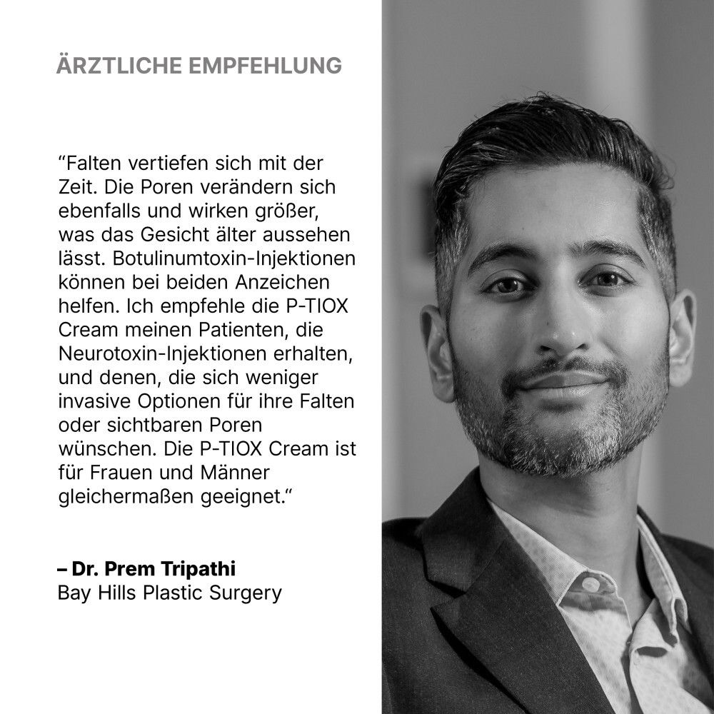 Porträt eines Mannes mit Brille, der eine ärztliche Empfehlung für Skinceuticals P-Tiox Creme gibt.