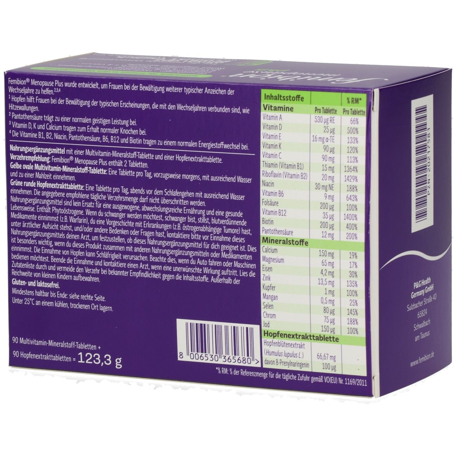 Femibion® Menopause Plus Nahrungsergänzungsmittel für die Wechseljahre mit Hopfenextrakt¹, B-Vitaminen & Pantothensäure, Vitamin D, K & Calcium