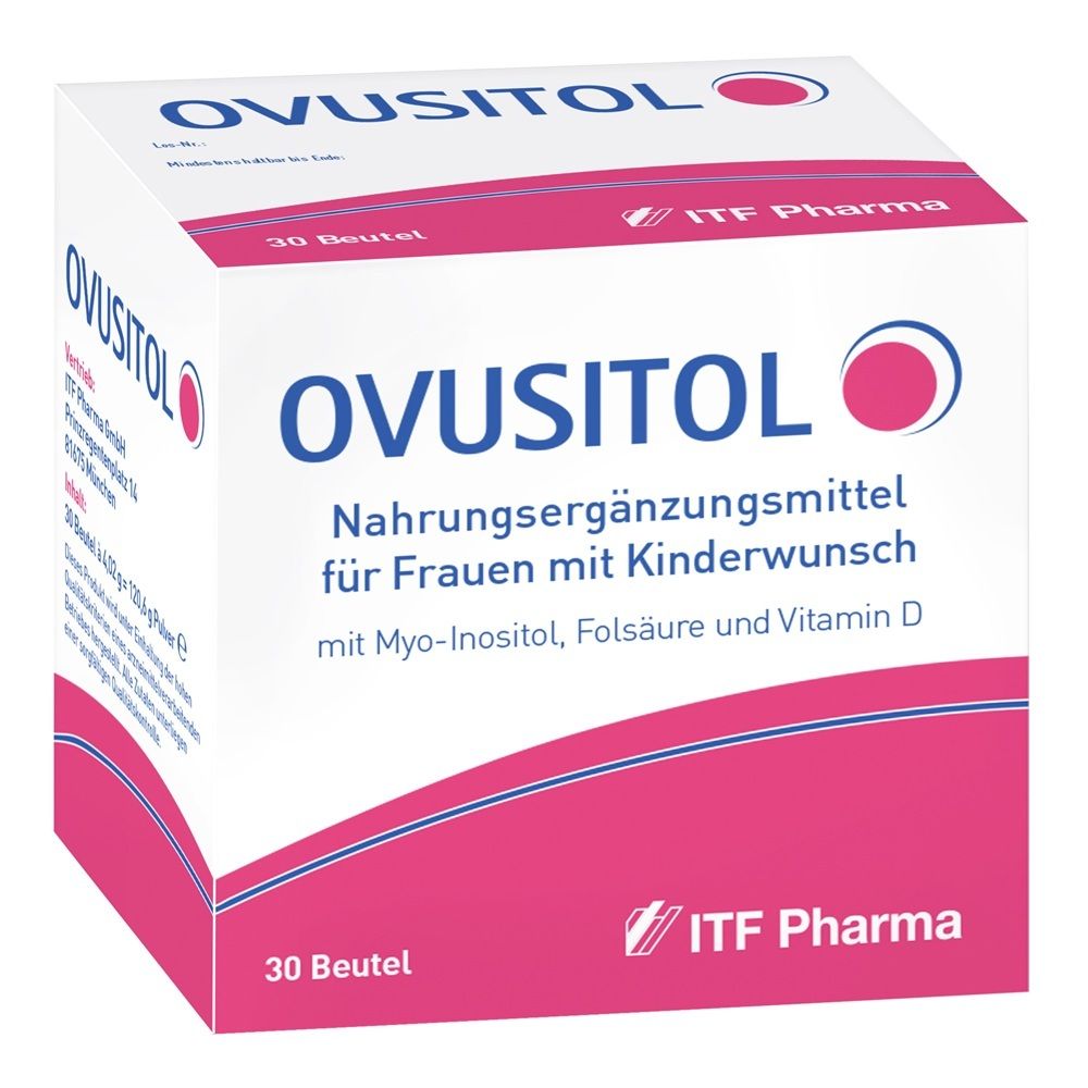 OVUSITOL Packung: Nahrungsergänzungsmittel für Frauen mit Kinderwunsch, 30 Beutel.
