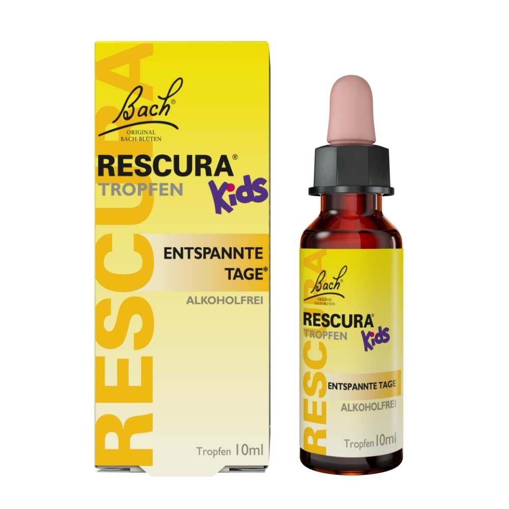 Original Bach RESCURA Kids Tropfen Flasche und Karton.