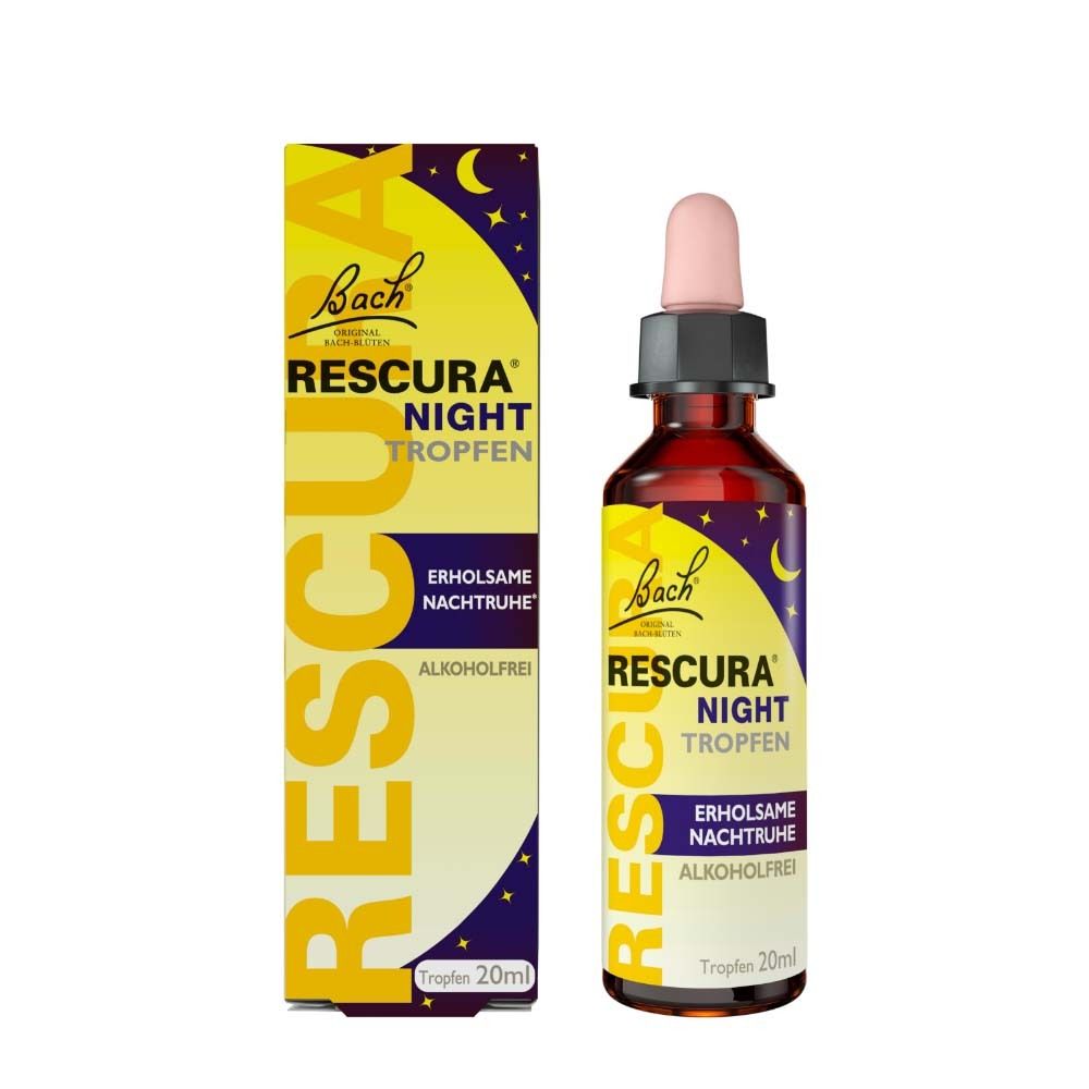 Original Bach RESCURA NIGHT Tropfen Flasche und Karton.