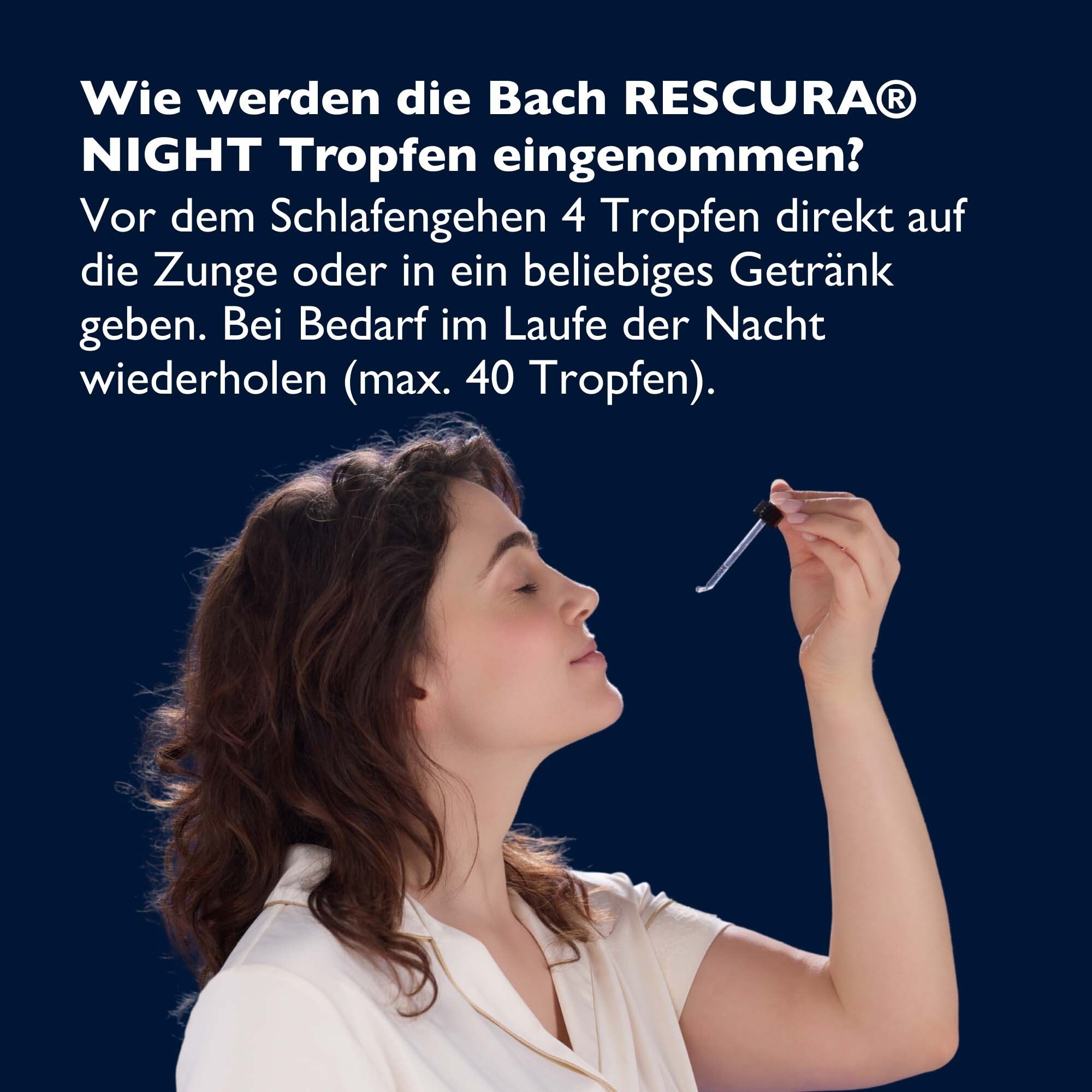 Frau nimmt Original Bach RESCURA NIGHT Tropfen ein.
