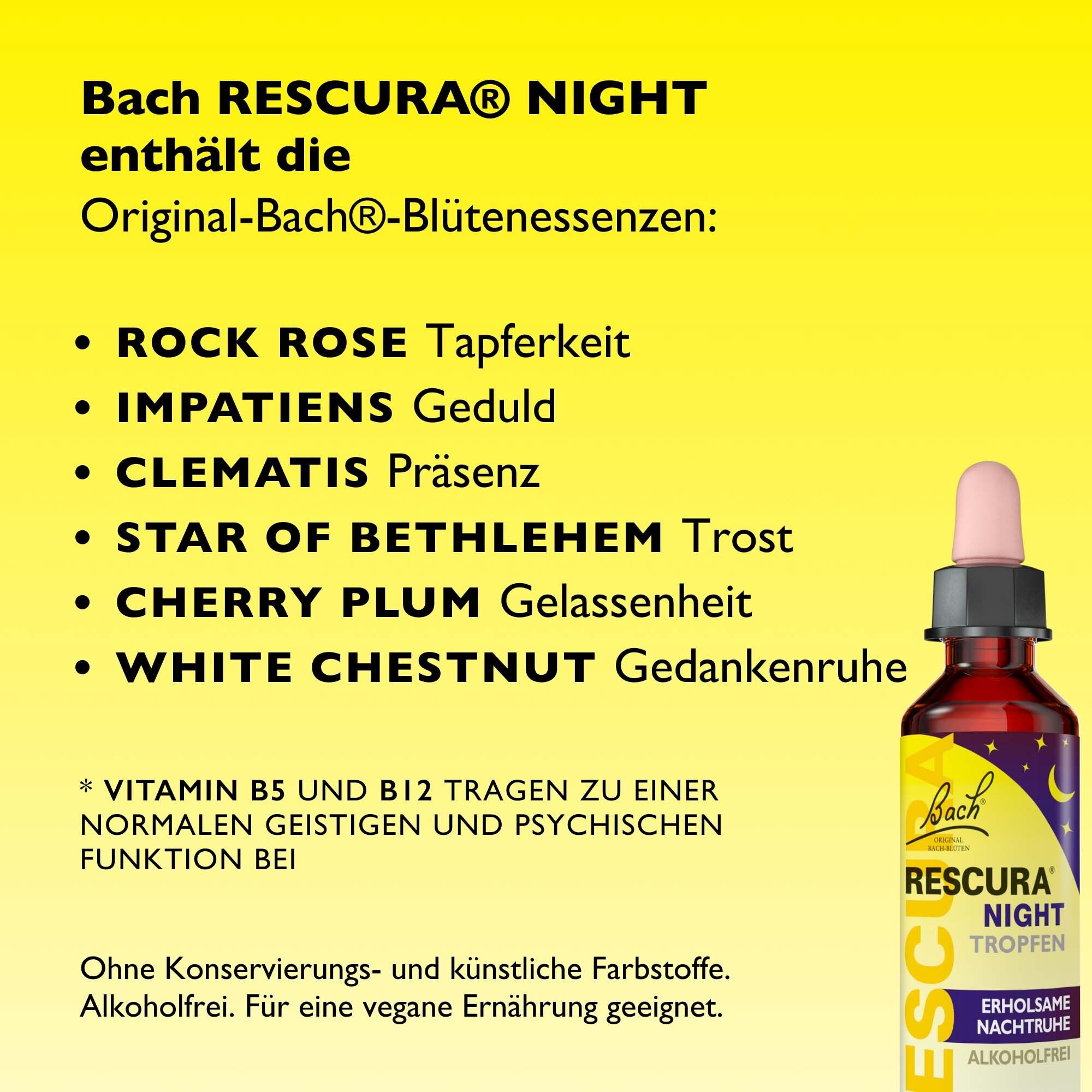 Inhaltsstoffe der Original Bach RESCURA NIGHT Tropfen.