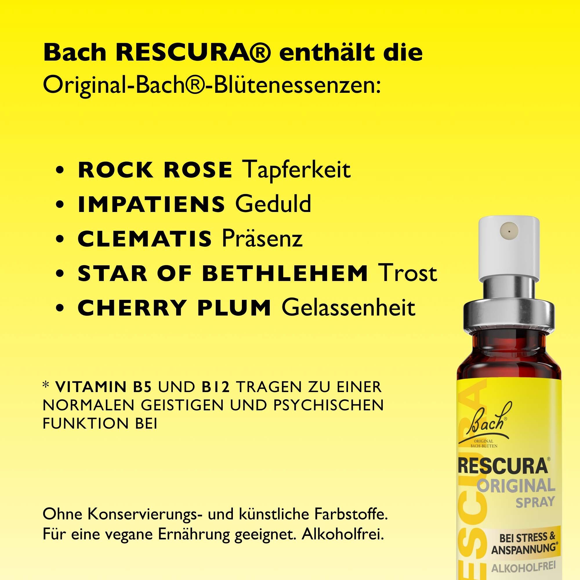 Liste des ingrédients et informations sur le spray Bach RESCURA.