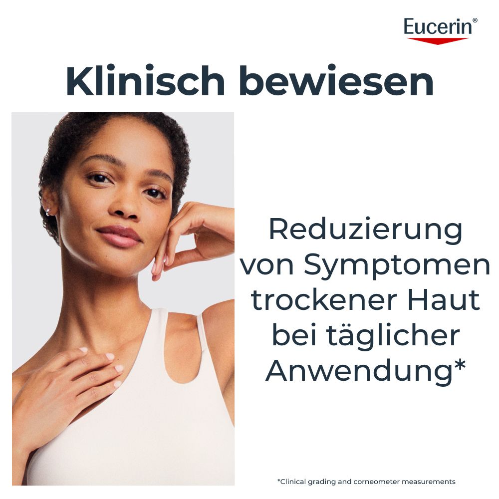 Frau mit glatter Haut, Eucerin Urea Repair 5% Urea, klinisch bewiesen: Reduzierung trockener Haut.