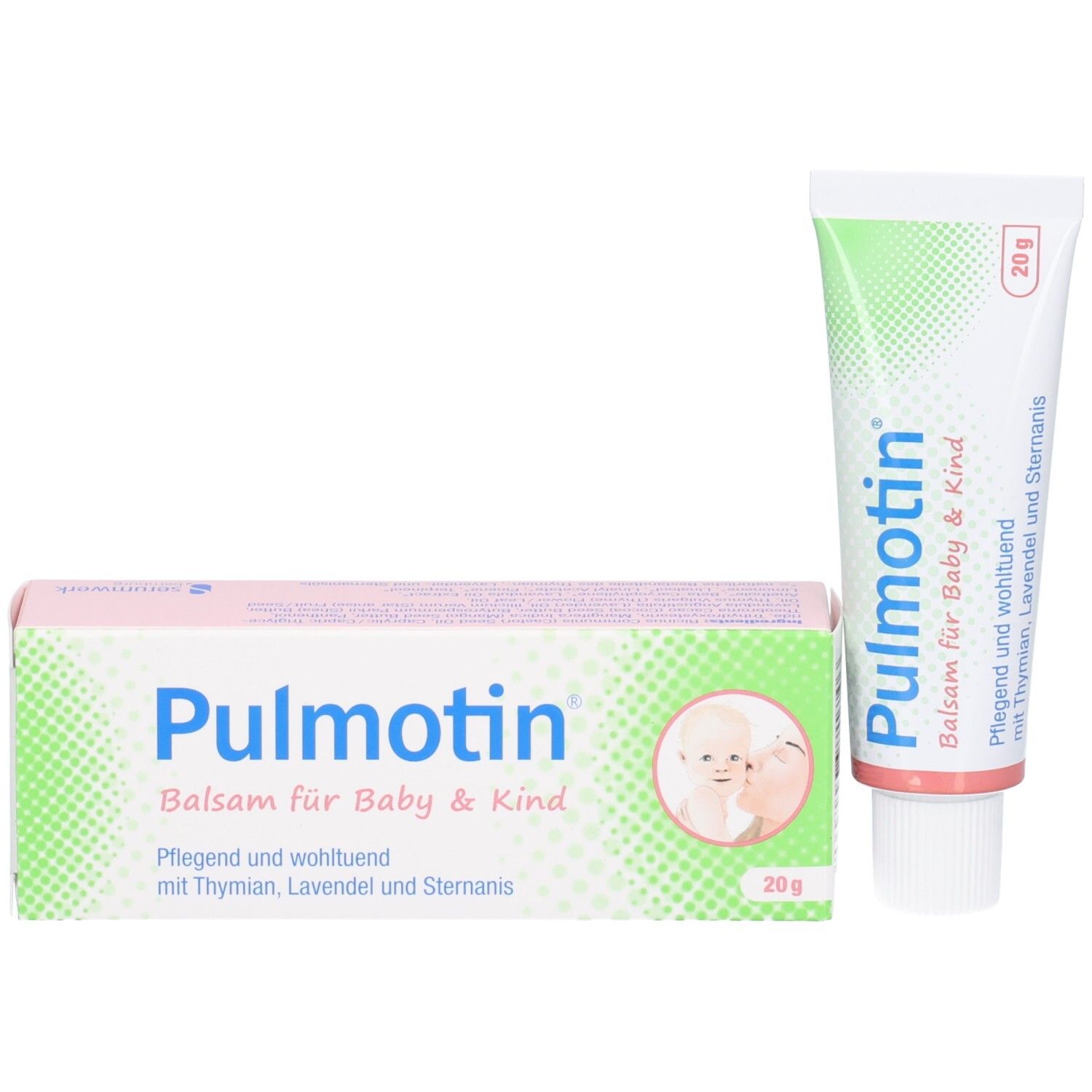 Pulmotin Balsam Tube und Faltschachtel für Baby & Kind, 20g. Mit Thymian, Lavendel und Sternanis.