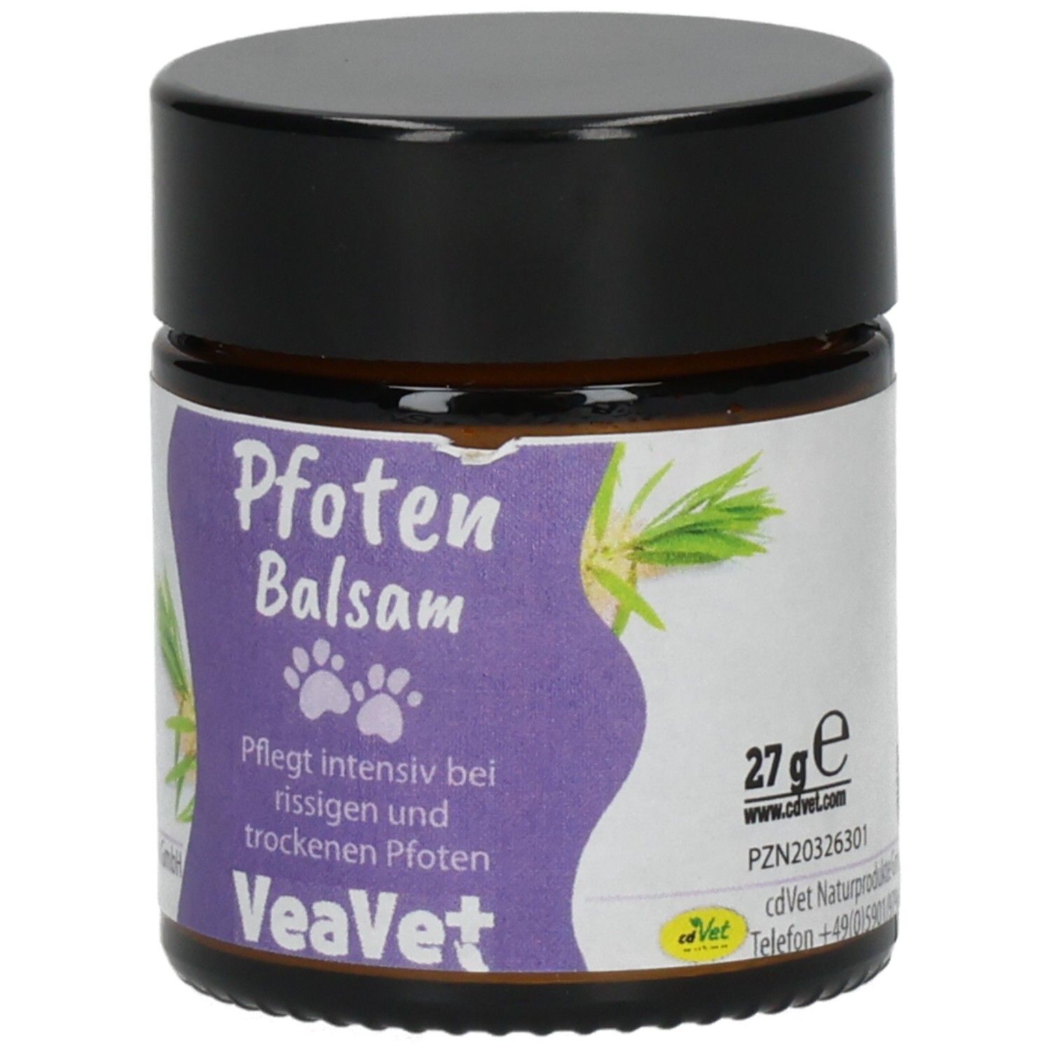 CdVet Pfoten Balsam, 27g. Mit Abbildung von Gräsern und Pfotenabdrücken. Für intensive Pflege.