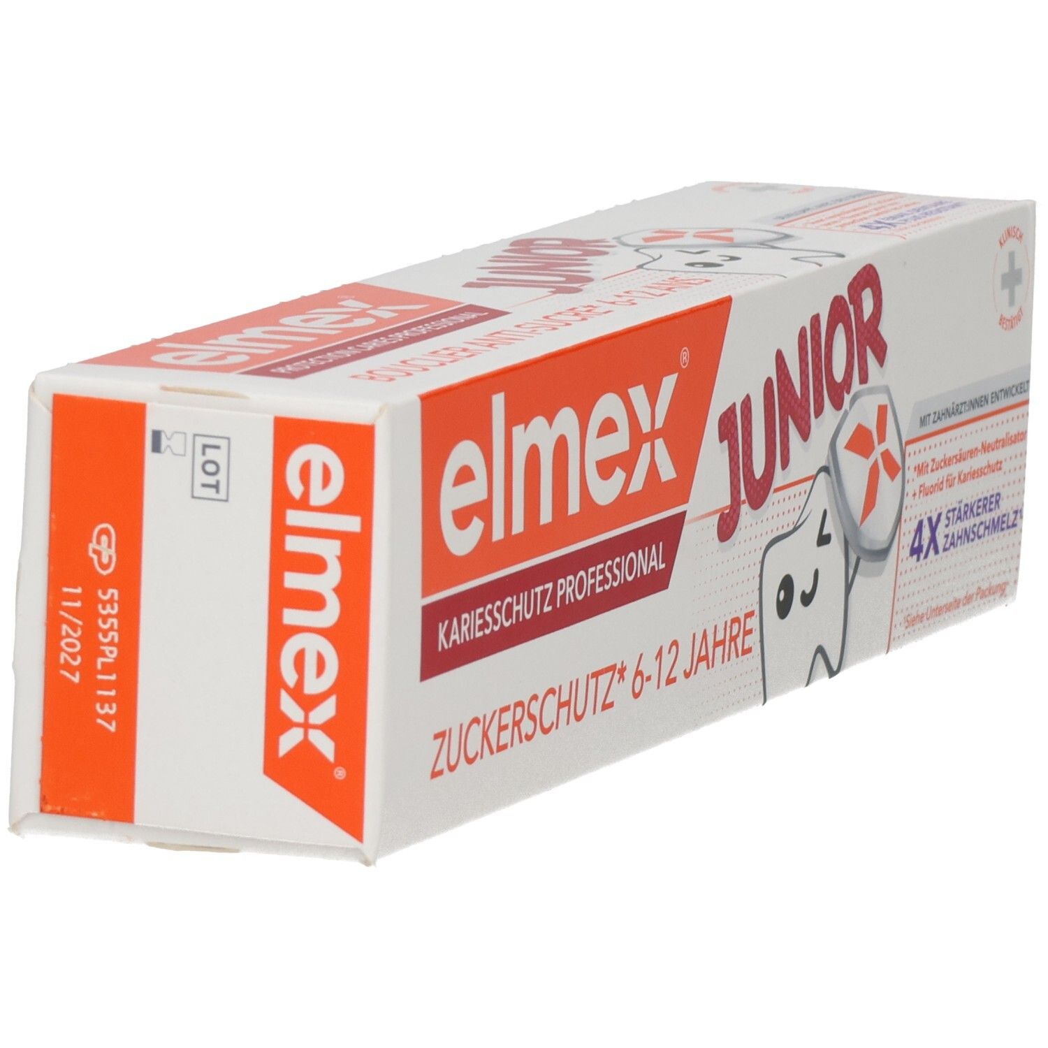Elmex Kariesschutz Professional Junior Zahnpasta 6-12 Jahre, 75ml, Seitenansicht.