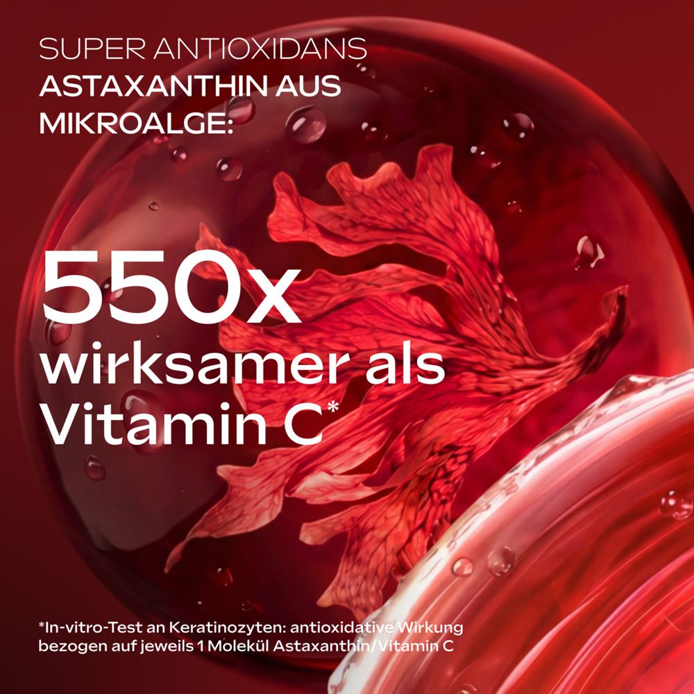 Abstraktes Bild mit Astaxanthin aus Mikroalge. 550x wirksamer als Vitamin C. Weleda.