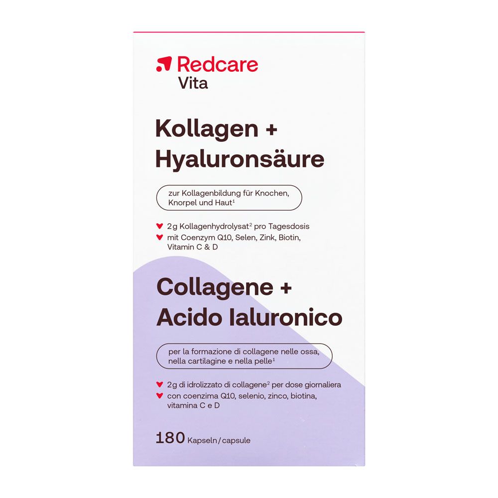 Emballage de Redcare Vita Collagène + Acide Hyaluronique, 180 gélules.