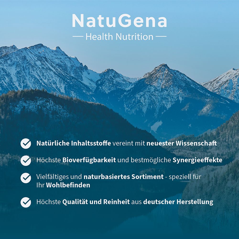 NatuGena Health Nutrition: Natürliche Inhaltsstoffe, höchste Bioverfügbarkeit, vielfältiges Sortiment, deutsche Herstellung.