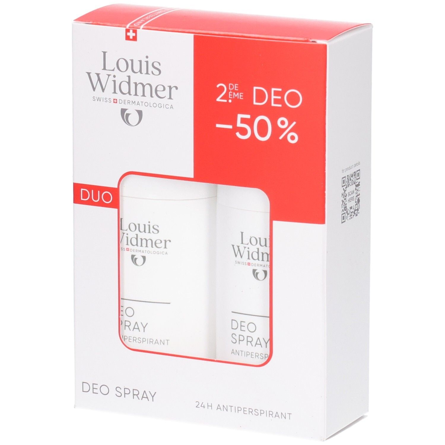 Louis Widmer Duo Deo Spray Packung mit zwei Aerosoldosen, 24h Antitranspirant.