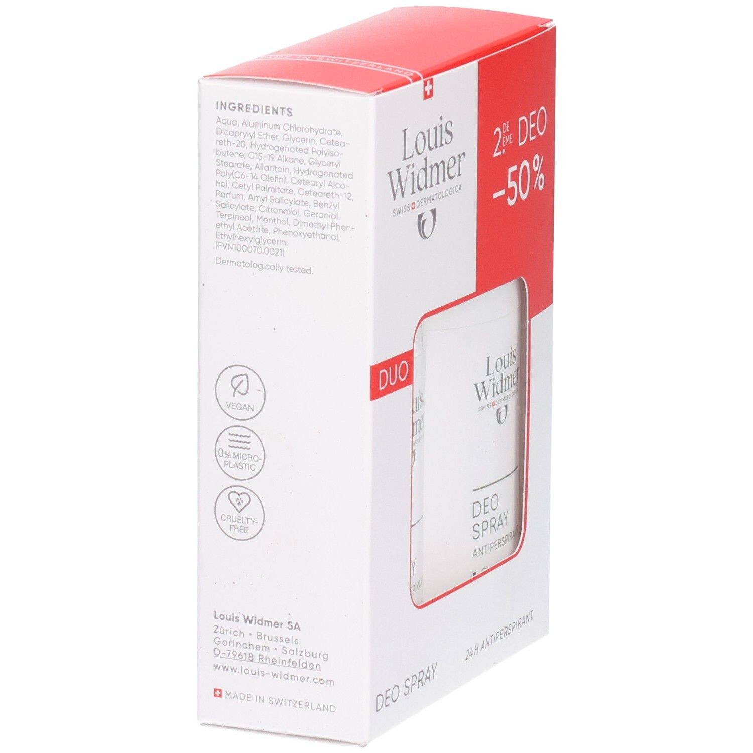 Louis Widmer Deo Spray Duo Pack mit 2x 150ml. Vegan, ohne Mikroplastik, tierversuchsfrei.