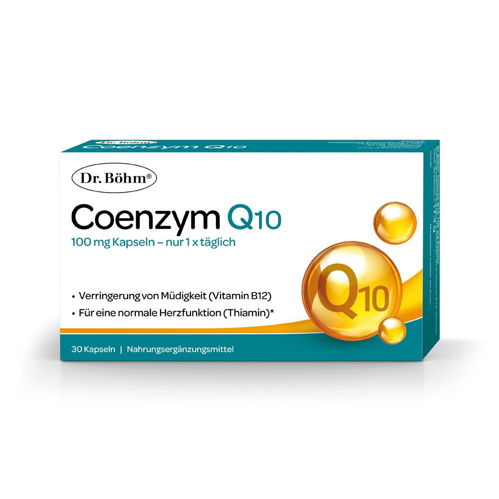 Dr. Böhm Coenzym Q10 Kapseln: 30 Kapseln, 100 mg. Für normale Herzfunktion und gegen Müdigkeit.