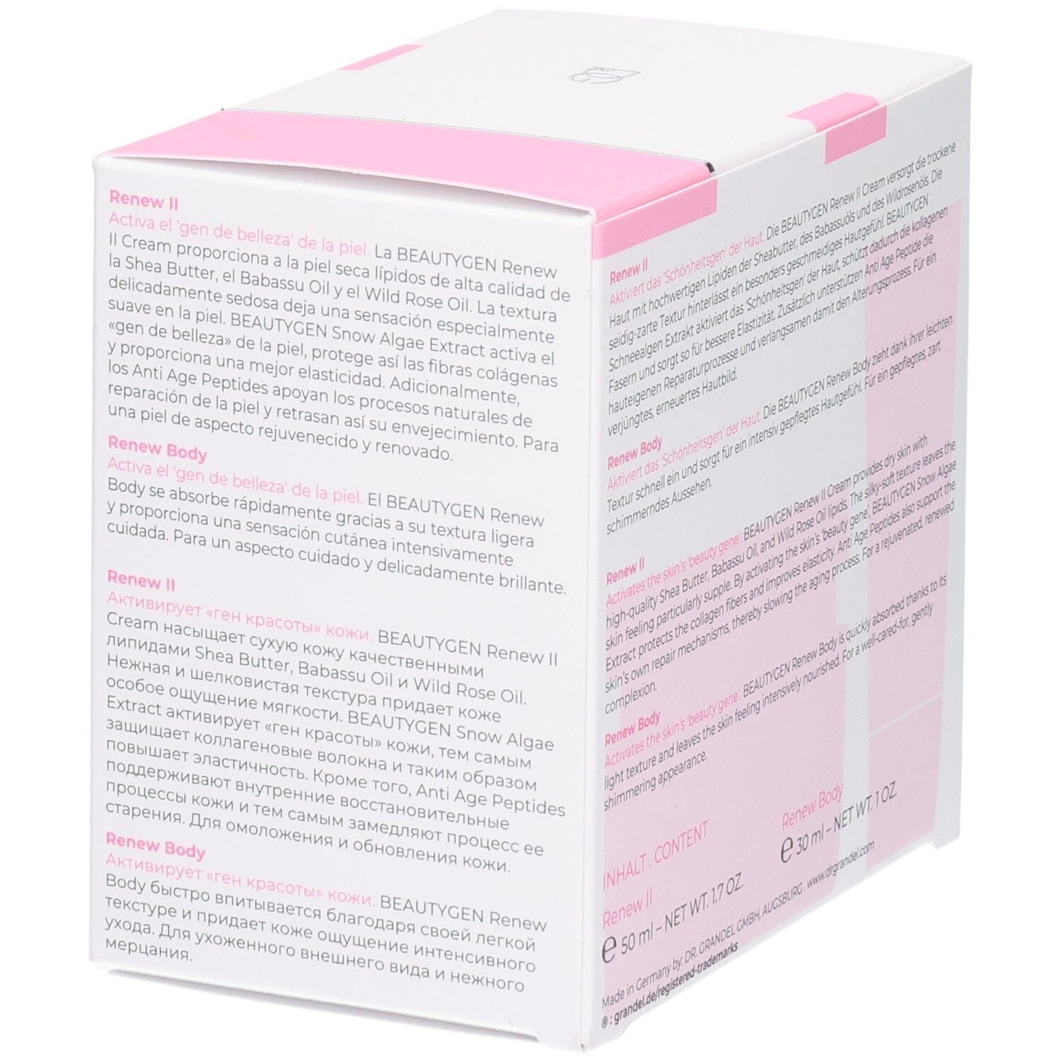 DR. GRANDEL BEAUTYGEN Renew II und Renew Body Produktbeschreibung auf Russisch.