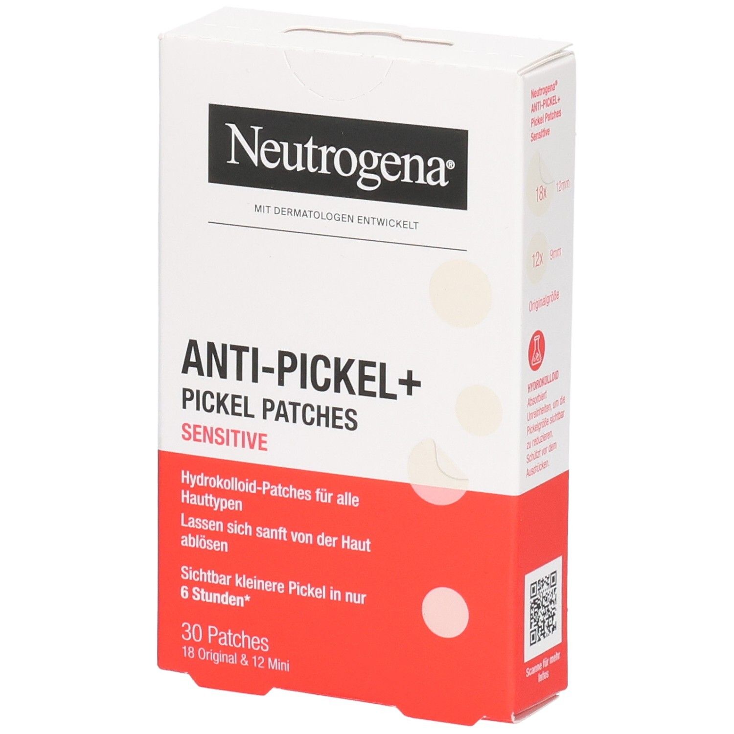 Neutrogena Anti-Pickel+ Pickel Patches Sensitive, 30 Patches (18 Original & 12 Mini). Hydrokolloid-Pflaster für alle Hauttypen.