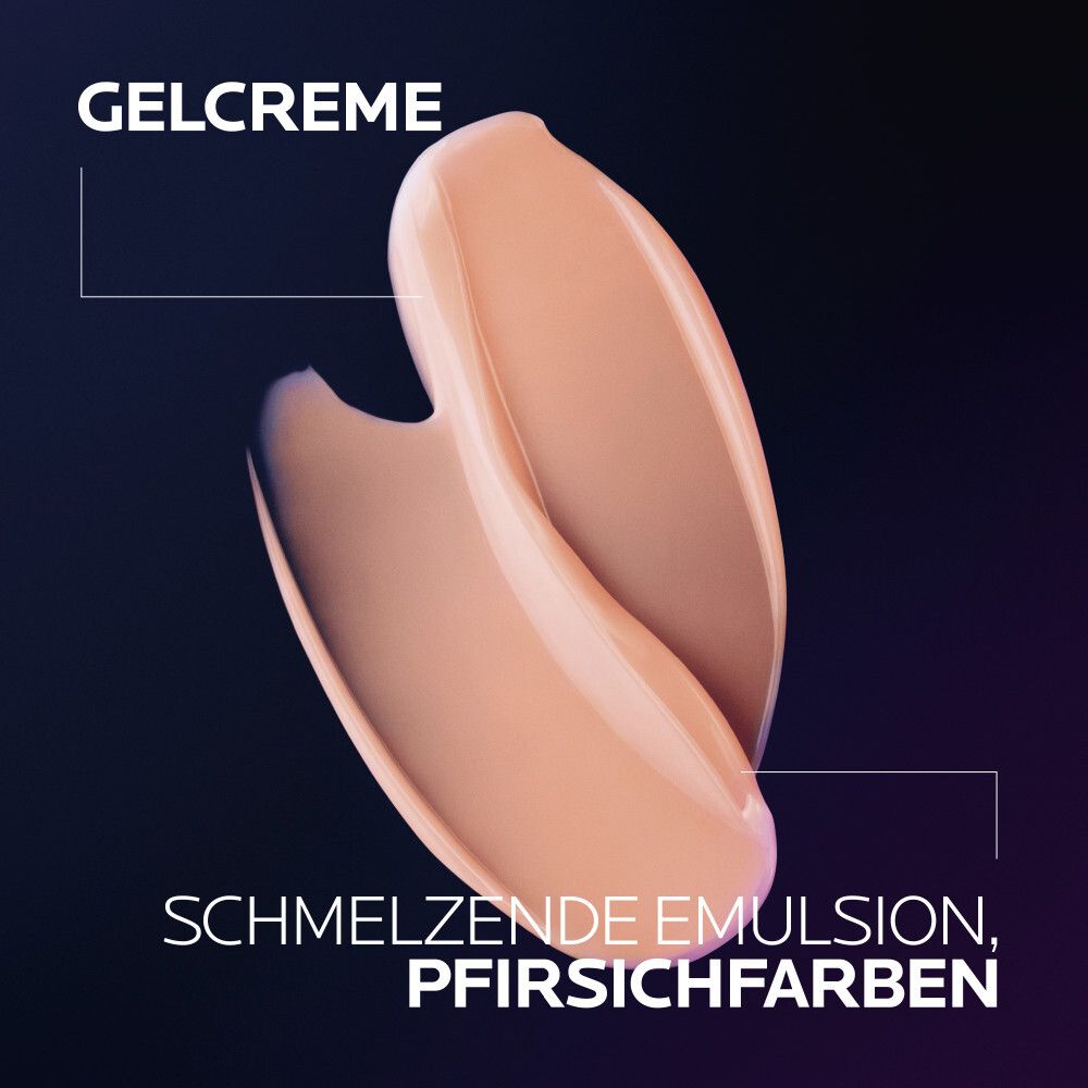 Eine Probe der Gelcreme in Pfirsichfarbe, die eine schmelzende Emulsion darstellt.