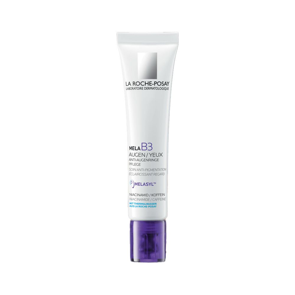 La Roche-Posay Mela B3 Augenpflege Tube mit lila Applikator.