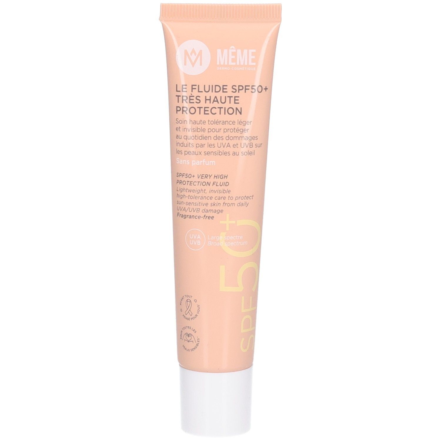 Tube MEME Fluid SPF 50+. Texture légère et invisible pour une haute protection solaire.