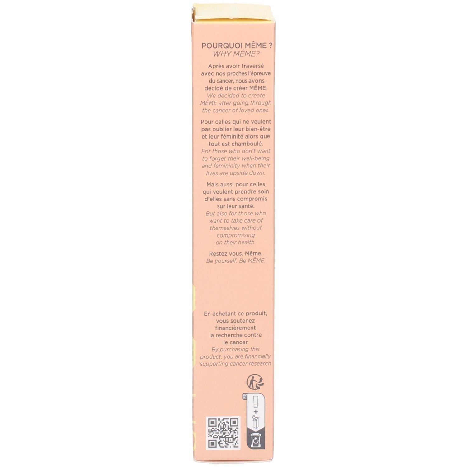 Côté de la boîte MEME Fluid SPF 50+ avec informations sur la marque et l'application.