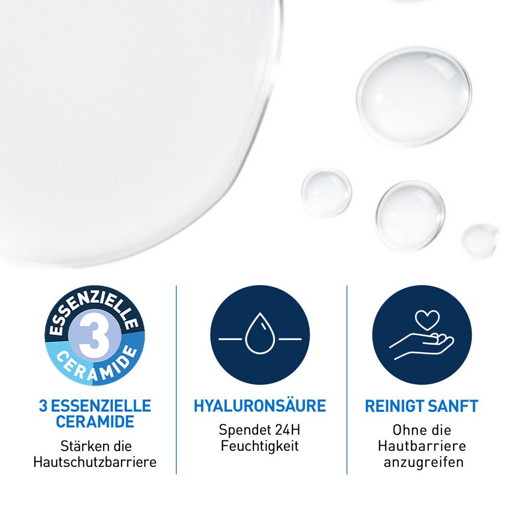 3 céramides essentiels, acide hyaluronique, nettoyage doux.