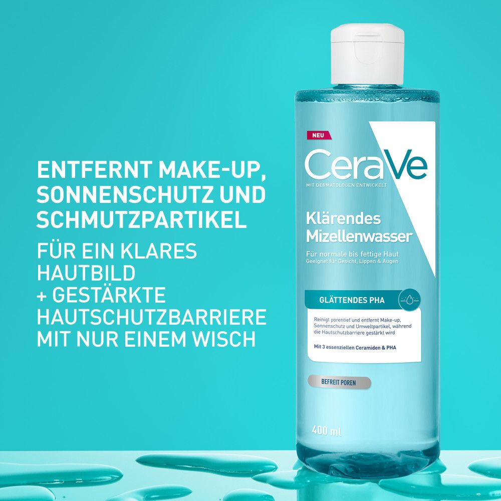 Eau micellaire purifiante CeraVe. Élimine le maquillage et la saleté. Renforce la barrière cutanée.