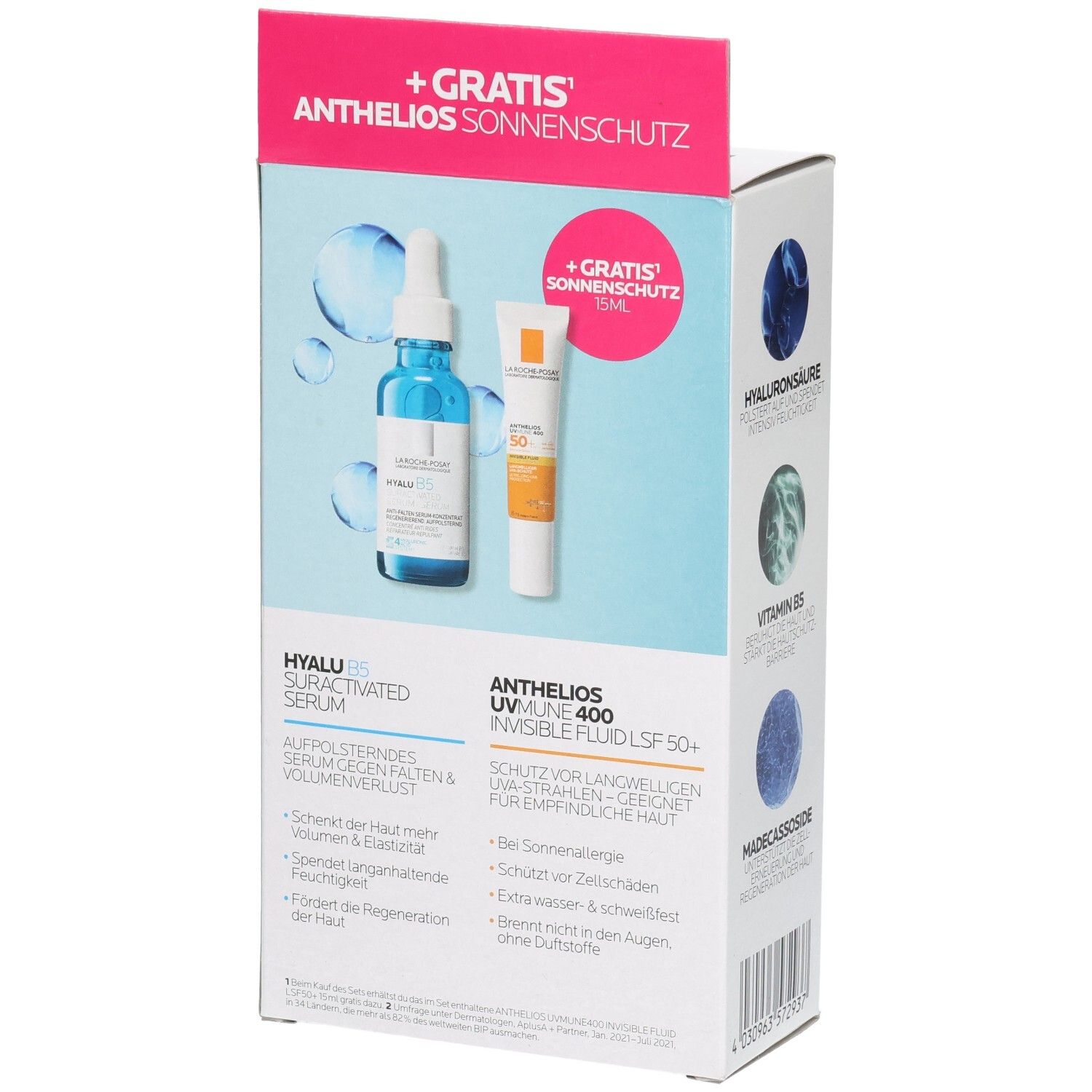 La Roche-Posay Hyalu B5 Set: Serum und Sonnenschutz.